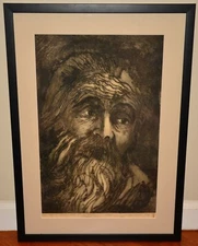 PETER LIMPAN WULF Original Vintage Signed King Solomon Portrait Drypoint Etching