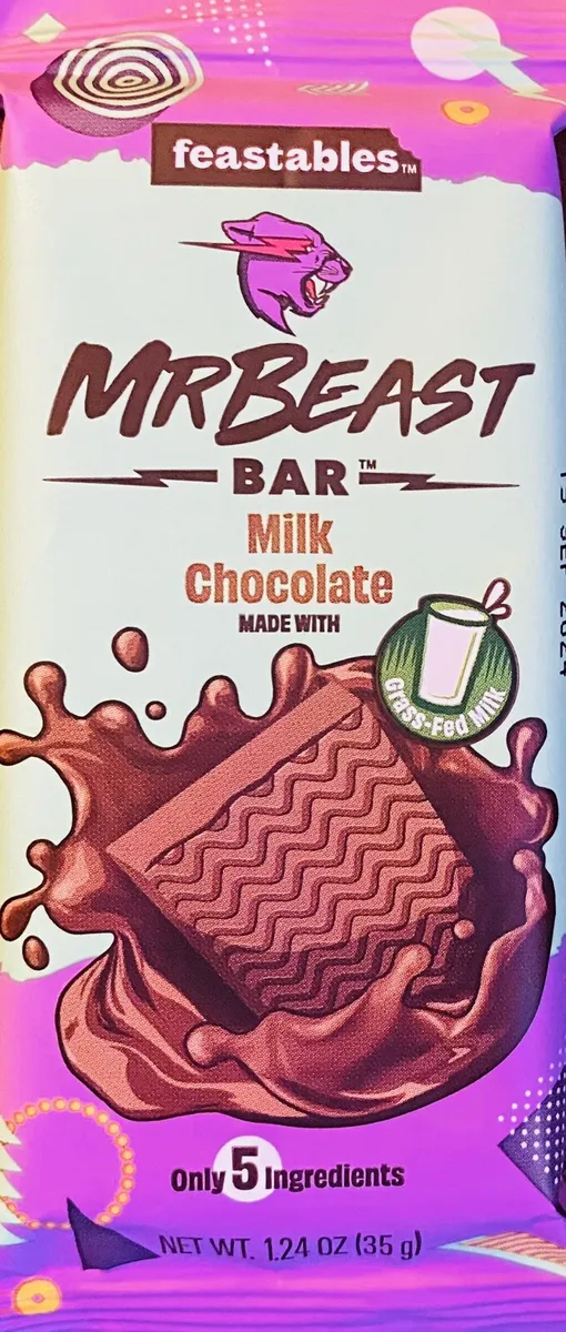 Mr Beast Feastables MILK CHOCOLATE Grass Fed Milk Bar 1.24 oz - FREE SHIP