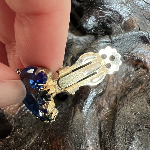 Vintage weiße Schmetterling Flügel Clip auf Ohrringe blau Marquise Schliff elegant Unikat - Bild 8 von 13