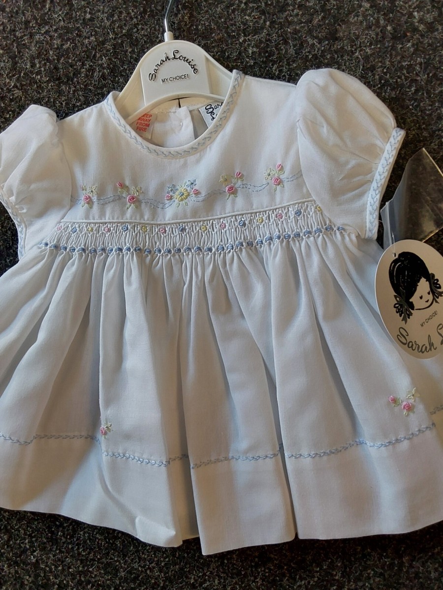 SALE NEW SARAH LOUISE WHITE SMOCKED BABY DRESS STYLE 01320 SIZES N/B 3 MTHS  12 M | eBay