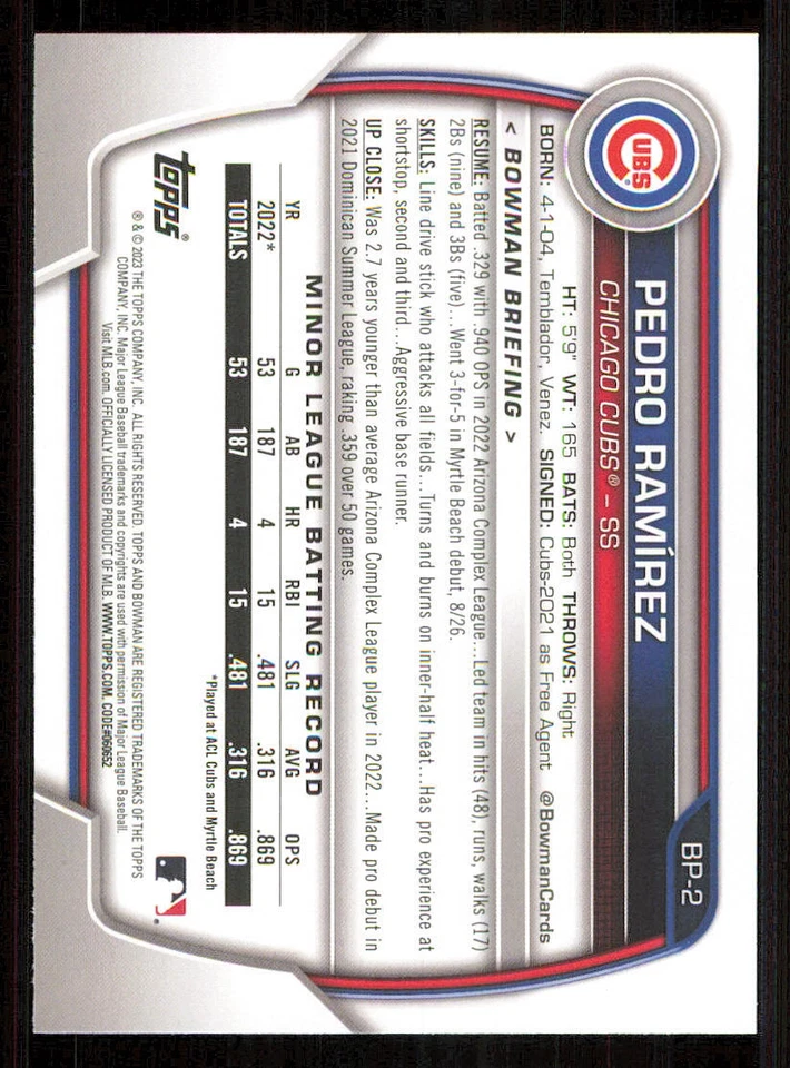 2023 Bowman Prospects #BP2 Pedro Ramirez - Image 2 of 2