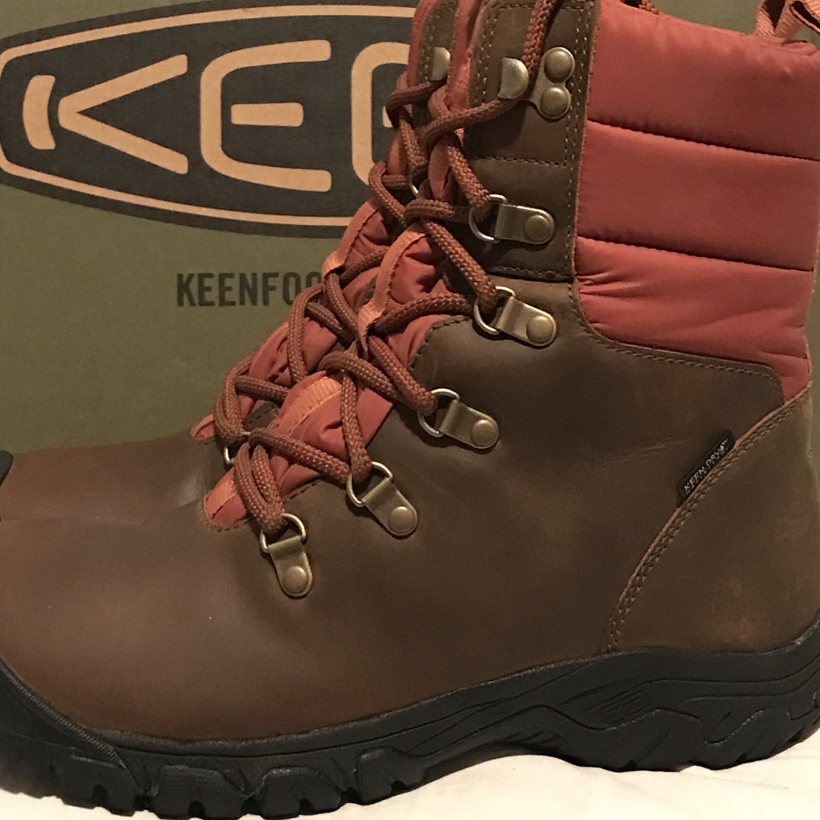 Stivali impermeabili Greta NEW KEEN donna taglia 7 M 1023605 cocco tostato legno rosso