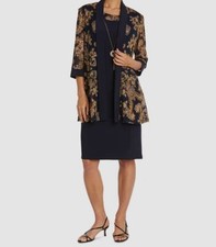 R  M Richards Womens 2 Pc. Blue Jacket  Dress Set Size 10P