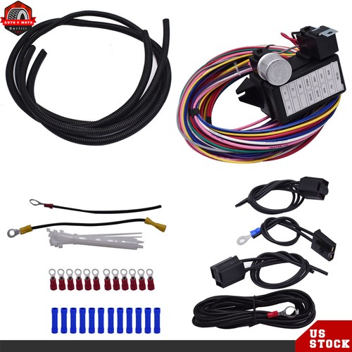 For Chevy Ford Street Rods 14 Fuse Universal 12 Circuit Wire Wiring Harness Kit - Picture 2 of 9