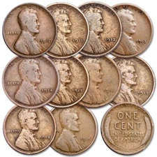 Lot Set Run of 10 Wheat Cents 1910-1919 All Teens Nice Collectors US Coins!