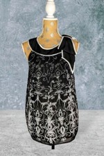 MISTY & MAX Tank Top BOW Black White Size Medium CHIFFON Layered LIGHTWEIGHT