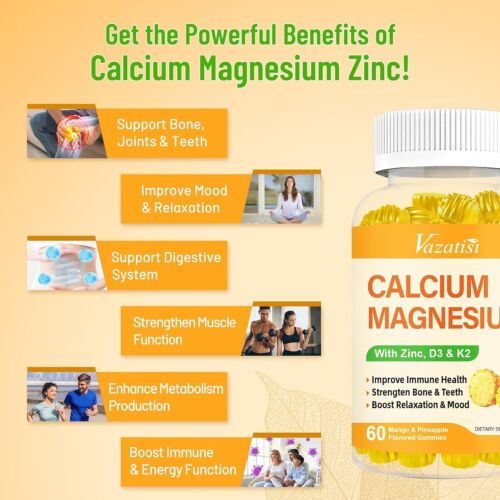 Calcium Magnesium Zinc Gummies with Vitamin D3 and K2, High Absorption Magnesium - Picture 4 of 7