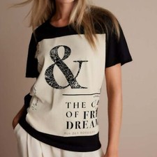 SUMMUM short Sleeve Graphic T-Shirt, Women's Size S - Black/Cream