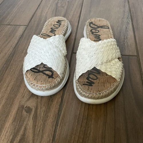 Sam Edelman Jovie Braided Raffia Cross Strap Slide White Sz 6.5 M - 第 1/8 張圖片