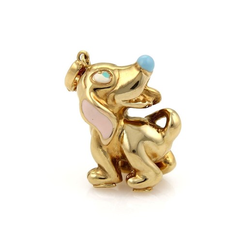 Artlines 18k Yellow Gold Enamel Dog Charm Pendant - Picture 3 of 6