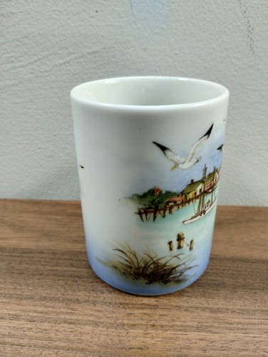 Vtg Otagiri Coffee Mug Fishing Village Boats Seagulls Dock Ocean Japan - Picture 2 of 6