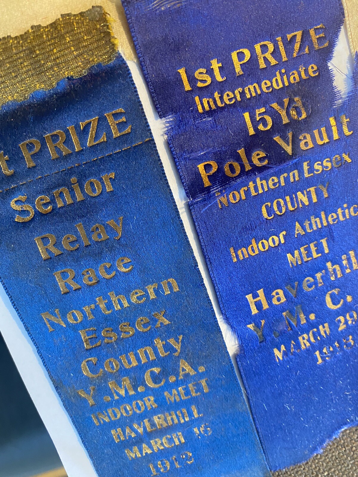 LOT OF 6 RIBBONS PINBACKS 1908 - 1913 ESSEX COUNTY YMCA HAVERHILL MASSACHUSETTS