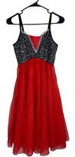 Wolff Fording Co dress Sz MA Dance Costume Red Chiffon/ Black Sequin Bodice
