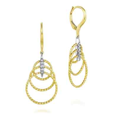 Gabriel & Co. Yellow White Gold Twisted Rope Triple Loop Earrings EG13433M4