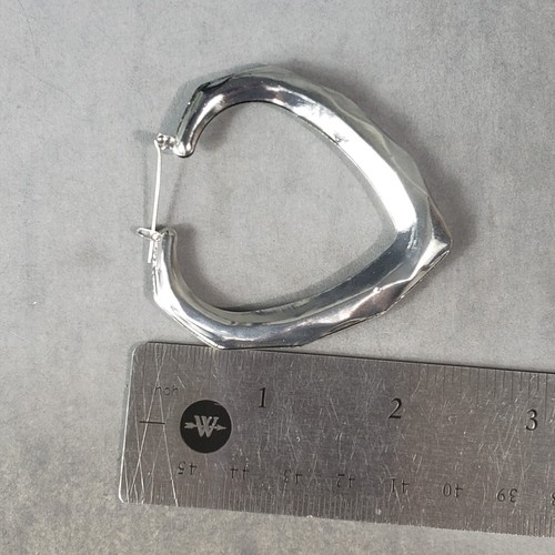 Orecchini Cerchio Cuore Tono Argento Brutalisti Retrò Modernariato Boho Traforati 2,5" - Foto 8 di 9