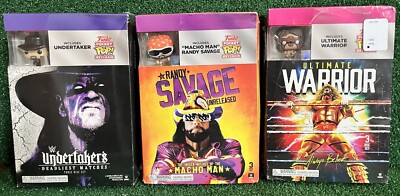 3 Sealed WWE DVDs w/Funko Pop! Keychains: Undertaker Macho Man Ultimate Warrior!