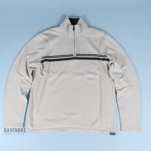 Eddie Bauer Sweater Mens M 100% Cotton 1/4 Zip Mock Neck Beige Cream Striped - 第 1/10 張圖片
