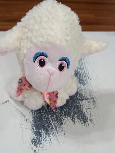 Walmart Sheep Plush Stuffed Animal White Knappy Embroidered Face Bow 7" EUC