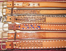Vintage Western Justin/Assorted Buckstitch/Tooled Leather Belts 6 pc Size 28 NEW