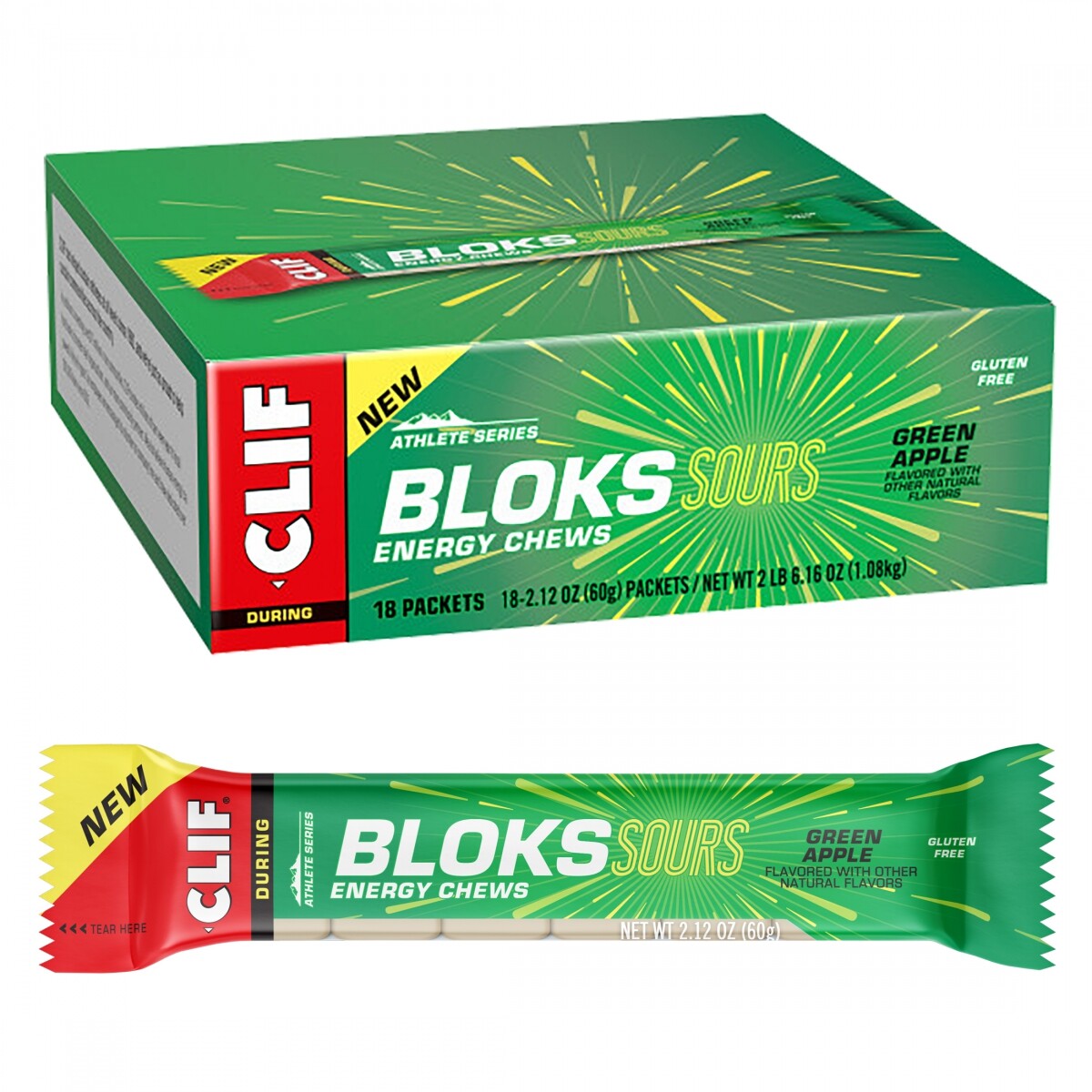Шоколадный батончик Clif Bloks Energy с кислым зеленым яблоком в упаковке 18 штук