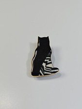 Cat Silhouette Brooch Lapel Pin Black White &...