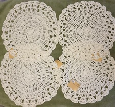 4 ct Robert Stanley Crochet White Ivory 15” Placemats Charger Farmhouse Planter