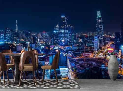 Papel pintado foto mural de la ciudad de noche paisaje urbano decoración de pared póster de papel gigante - Imagen 4 de 7