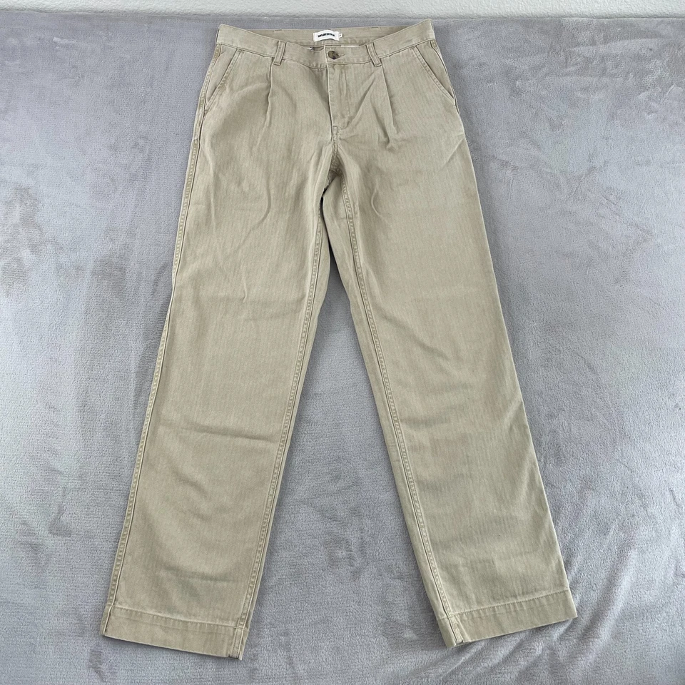 Calça Taylor Stitch 32x33 bege listra de nogueira algodão orgânico casual preppy - Imagem 3 de 4