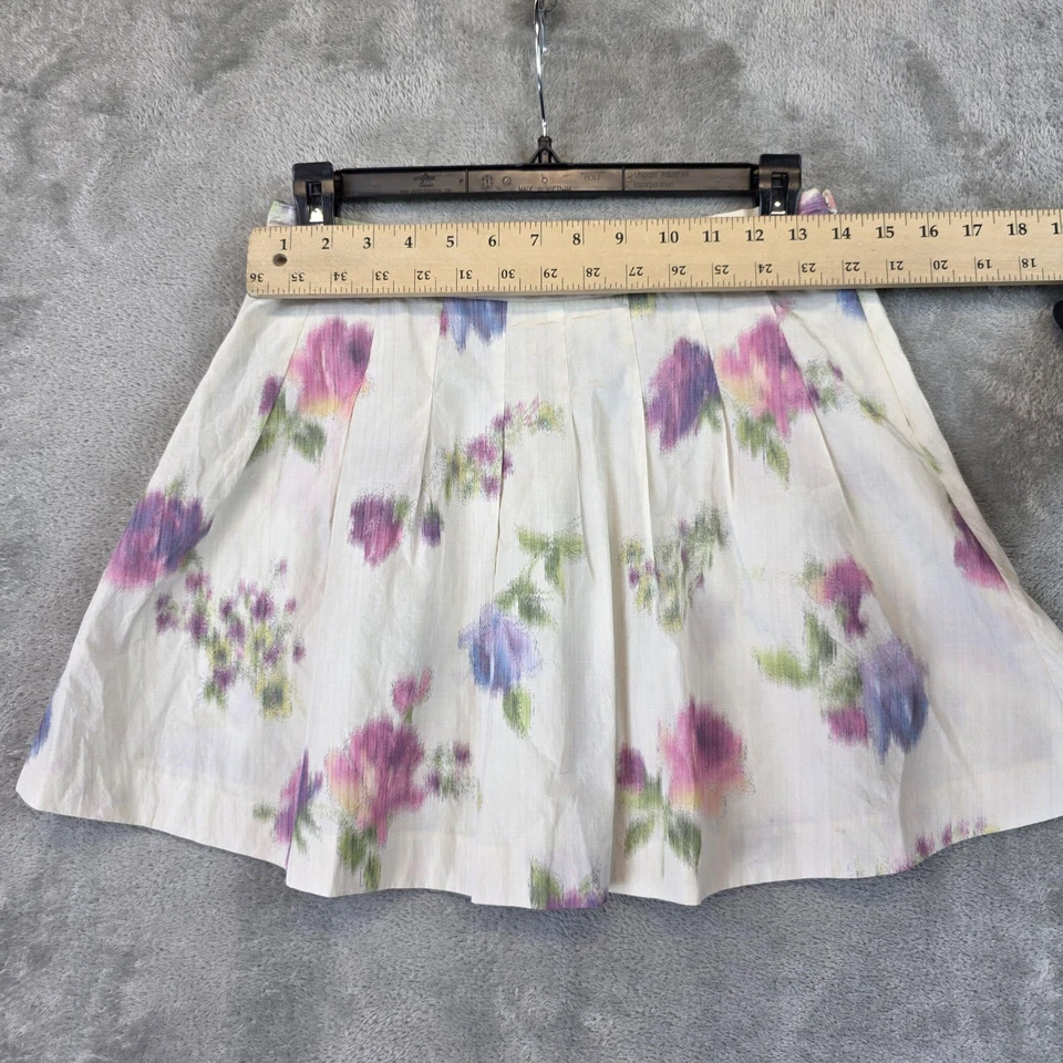 Theory Skirt Womens 2 White Floral Print Pleated A-Line Side Zip Flare Made USA - Image 3 of 4