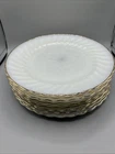 Vtg Fire King White Milk Glass Swirl Gold Trim 10” Dinner Plates 22k Set 9