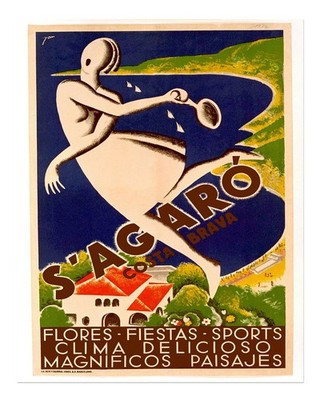 Vintage Costa Brava Wandkunst � Retro Reise Dekor Abstrakte K�stenszen