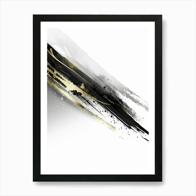 Abstraktes Schwarz-Gold Gemälde 93 gerahmtes Wandbild Poster Leinwanddruck Bild