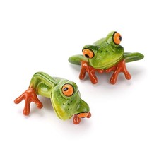 JUXYES Set of 2 Resin Creative 3D Craft Frog Figurine 2x3 inches, Multicolor
