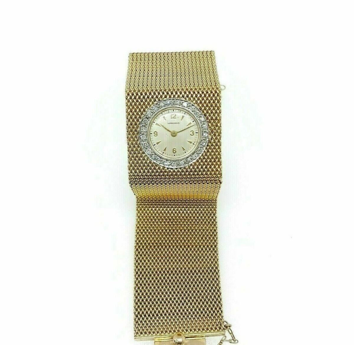 Bracelet Watch Vintage Womens Diamond Longines Mesh Solid 18 Karat