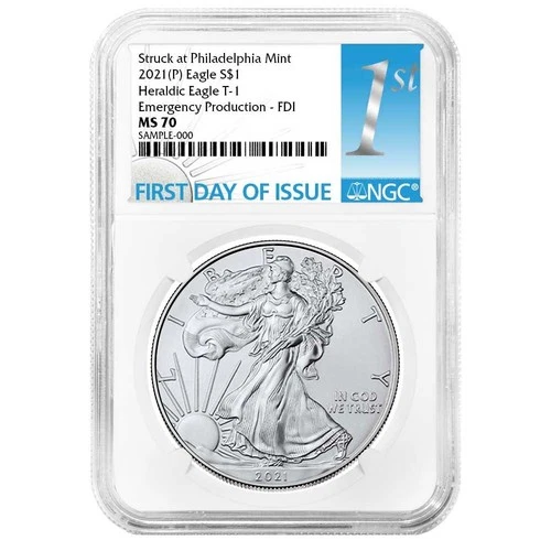 2021 (P) $1 1-oz T1 American Silver Eagle Emergency Production NGC MS70 FDI 1st