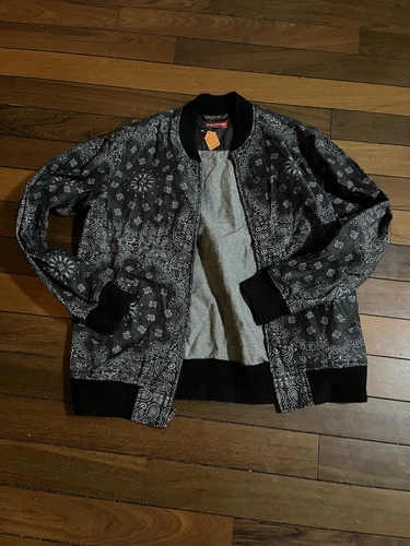 SUPREME Paisley Bandana Denim Bomber Jacket manches longues haut noir grand L SS13