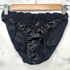 Vintage 90s y2k Victorias Secret Second Skin Satin Brief Panty Black sz M Hi Cut