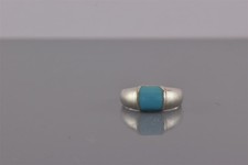 Sterling Silver 8mm Rounded Blue Turquoise Collared Band Ring 925 Sz: 6