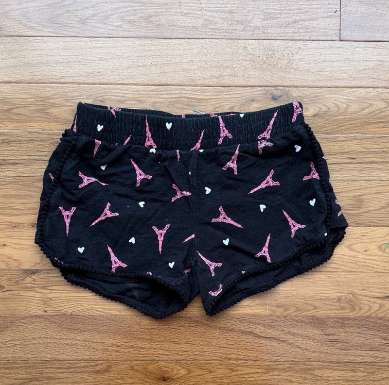 Justice Girls Size 8 Black/Pink Paris Eiffel Printed Pull-On Shorts Elastic