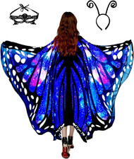Halloween Costumes Woman 2025-Butterfly Costume Wings Chiffon Starry Blue