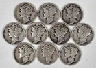 Lot of 10 Mercury Dimes 90% Silver - Various Dates Free Shipping