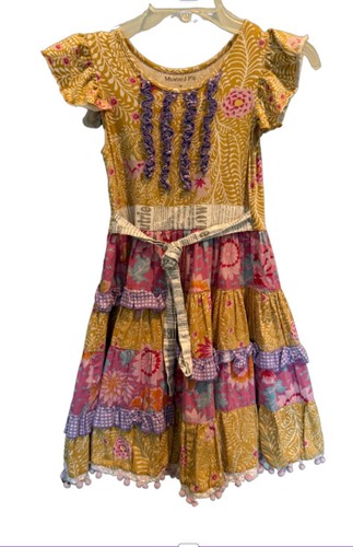 Girls Mustard Pie Dress McKenna Boutique Ruffle Tiered Boho Cotton Sz 7