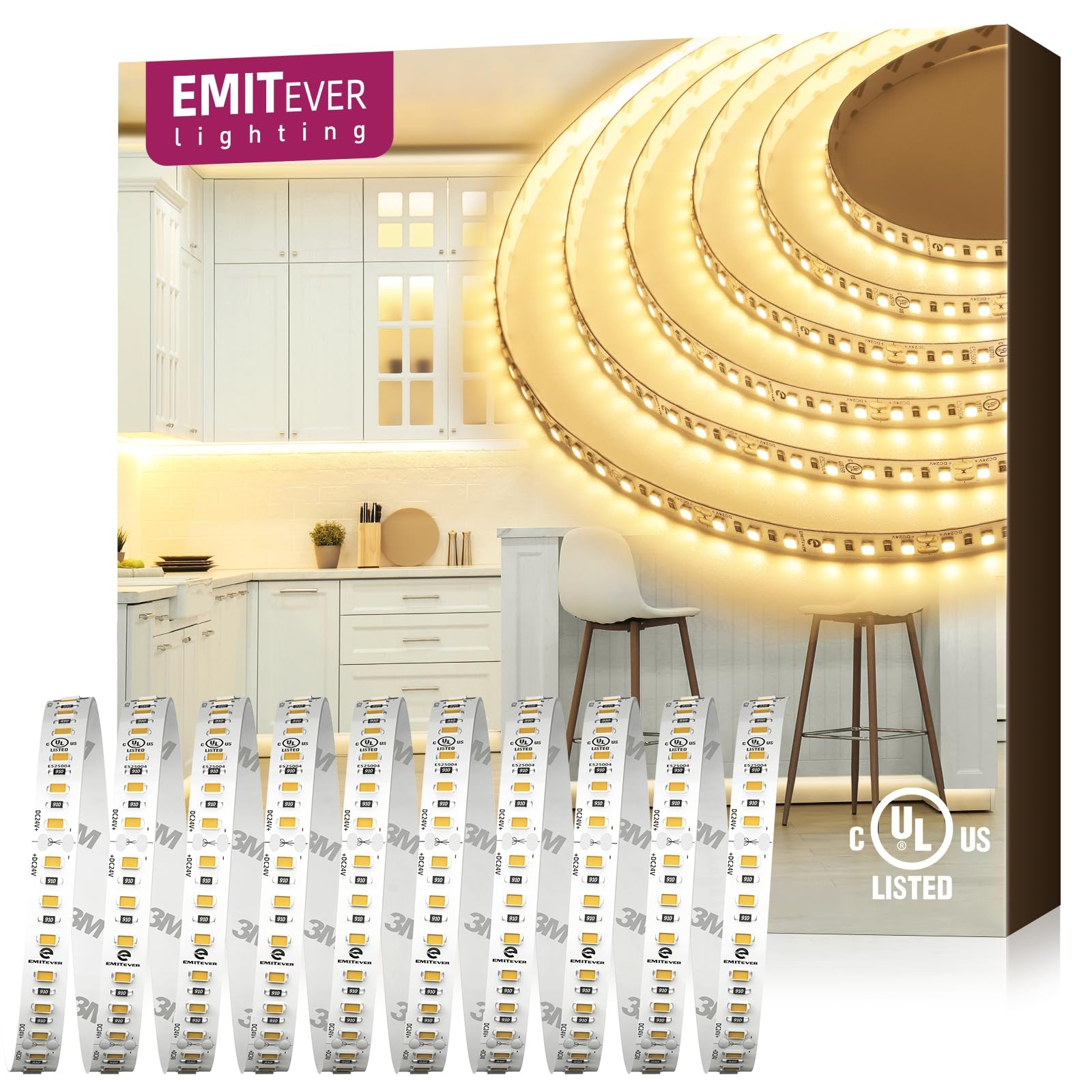 Lights 3000K, UL 24V Tape Light Warm White, Ra 95+, IP30, 25ft, 2.9W/ft, 240+...
