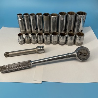 S & K  SOCKET SET OF 20 PIECES 1/2    12 POINT Vintage Mechanic Tool Ratchet