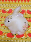 Vintage Fenton Custard Glass Bunny Rabbit Figurine Hand Painted Flowers ENOCH