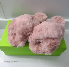 Sam Edelman Jeane Rose- Faux Fur Fuzzy Criss-cross Slippers Womens 6M -New