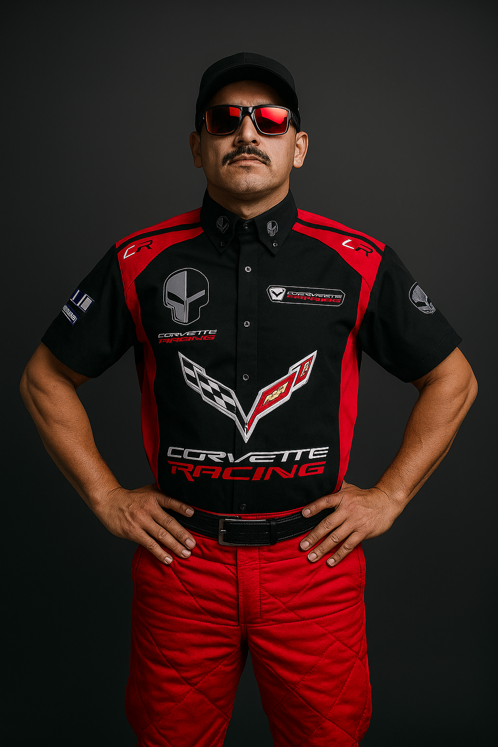 Men's Racing Team Shirt Corvette Style Black Red Short Sleeve M-L