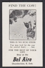Find the Cow! Novelty business card The Bel Aire Chamberlain SD 1950s