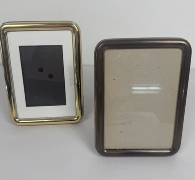 Brass & Gold Tone Photo Picture Frame Lot Of 2 5x7 Rounded Corners Sleek Design