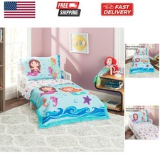 4 Piece Toddler Bedding Set -Undersea Mermaids Adventure- Includes Comforter,...